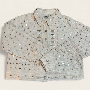 Cream Beaded Jacket with Silver Accents